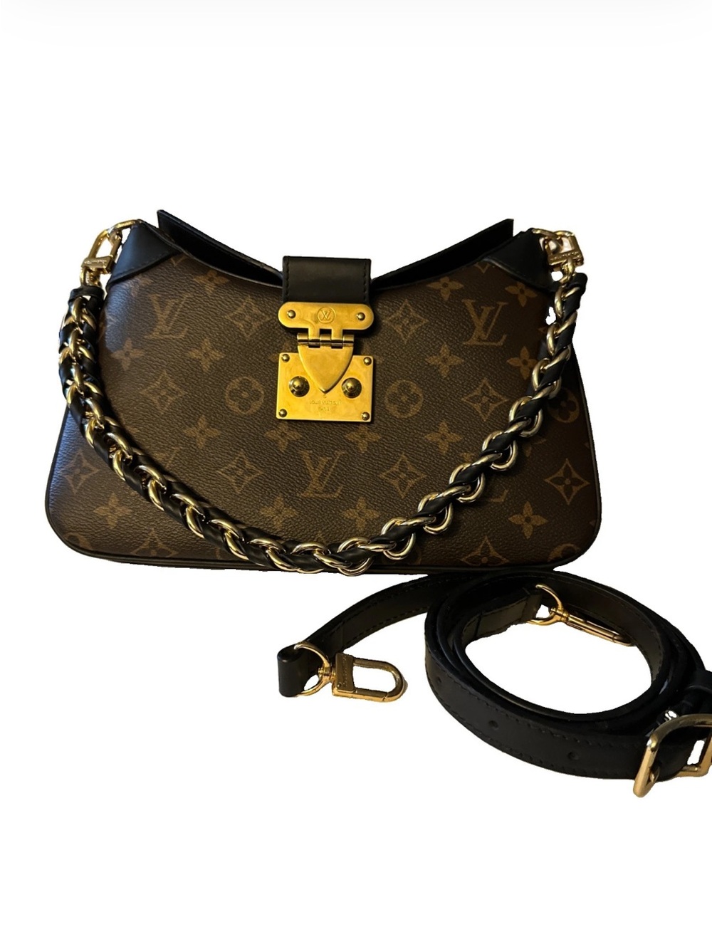 Louis Vuitton Monogram Canvas Shoulder Bag with Gold Hardware